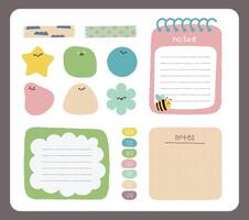 flat design cute notebook diary design scrapbooking supplies sticker and label notes collection set vector