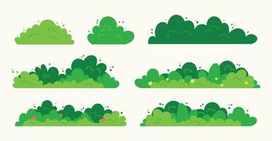 flat design Green bushes illustration. Set of grass bush isolated on white background. Green bush grass collection set. vector