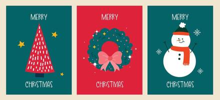 flat design element merry christmas day and happy new year 25 december greeting card collection set vector