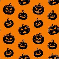 Dark scary pumpkins on orange background seamless pattern vector