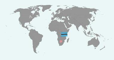 Pin map with Botswana flag on world map. illustration. vector