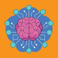 The brain is surrounded by a circuit board vector