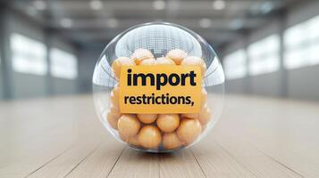 Import restrictions represented with a clear sphere filled with yellow balls. photo