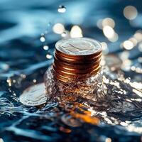 Coins splashing in water, symbolizing finance and investment concepts. photo