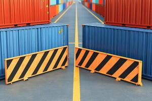 Cargo containers with safety barriers on a shipping dock. photo