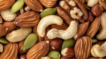 A variety of nuts and seeds with a focus on textures and colors. photo