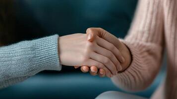 Two hands clasping in solidarity and support, showcasing human connection. photo
