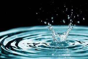 Water splash creating ripples, black isolate background. photo