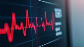 Heartbeat monitor display showing vital signs in red and black colors. photo