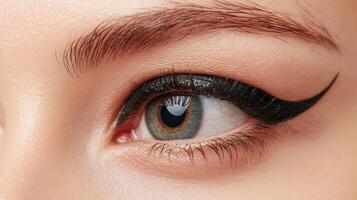 Close-up of an eye with elegant eyeliner, showcasing vibrant color and detail. photo