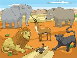 A cartoon of animals in the desert vector