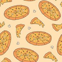 Pizza seamless pattern with doodles for prints, wallpaper, backgrounds, wrapping paper, textile, packaging, etc. EPS 10 vector
