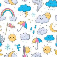 weather doodles seamless pattern with cute hand drawn elements for wallpaper, wrapping paper, backgrounds. EPS 10 vector