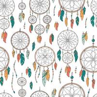 Dreamcatchers and feathers seamless pattern for wallpaper, wrapping paper, textile prints, scrapbooking, stationery, digital paper, etc. EPS 10 vector