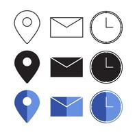 Set address, time, and contact icons or envelope messages. Editable graphic elements vector