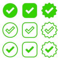 Set of Checkbox Icons. Check and tick icons, Correct sign Button Icons with green color vector