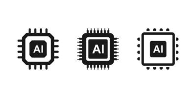 Artificial intelligence AI processor chip icon symbol. AI Processor circuit set. AI system icon vector