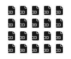 File format icon set. File type icon set. Format and extension of documents. Document format file icon, vector