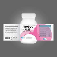 a product label design with a pink and white background vector