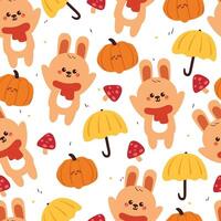 seamless pattern cartoon bunny with autumn vibes. cute autumn fall wallpaper for fabric print, gift wrap paper vector
