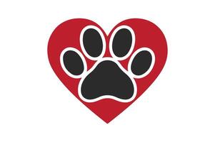 A dog paw is shown in a red heart shape vector