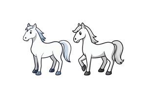 Two horses standing side by side, one is white and the other is gray vector