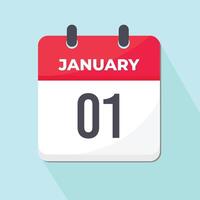 01 January Daily Calendar Icon 3d style red and white with light green background vector