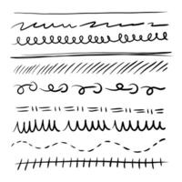 Set of artistic pen brushes. Hand drawn grunge strokes. Doodle lines, various dividers for web sites. vector