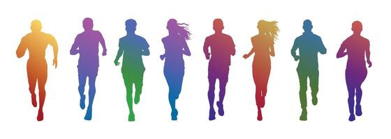 Runners front view collection in multi color gradient. Illustration style. vector