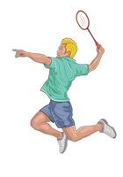 Sketch badminton player, illustration style isolated on white background. vector