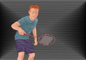 Sketch badminton player with gradient stripes in the background. Illustration style. vector