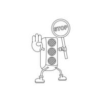 traffic light stop cartoon character line art illustration. outline, simple, hand drawn and sketch style. for icons, symbols, signs or logos vector