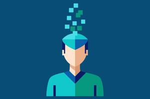 Illustration of Surgeon in Scrubs with Digital Pixels Replacing Head, Symbolizing Technology in Medicine vector