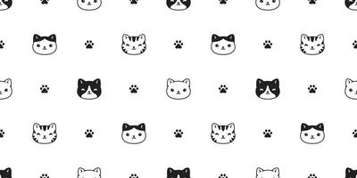 cat seamless pattern kitten calico face head paw footprint neko cartoon character breed pet gift wrapping paper tile background repeat wallpaper animal doodle illustration design scarf isolated vector