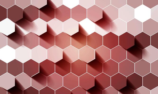 Abstract mosaic embossed hexagon. honeycomb red background. light and shadow.