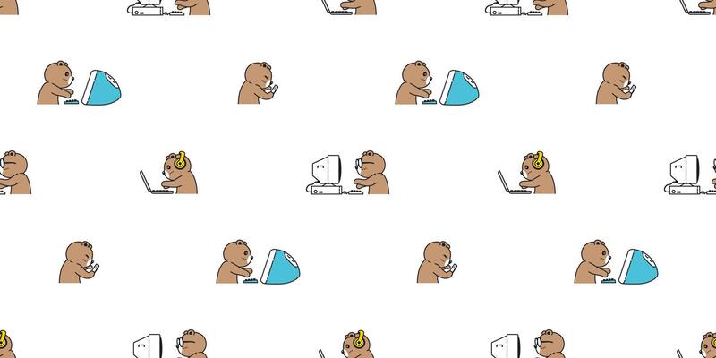bear seamless pattern polar bear pc computer laptop notebook smart phone pet doodle teddy cartoon gift wrapping paper tile background repeat wallpaper scarf isolated illustration design