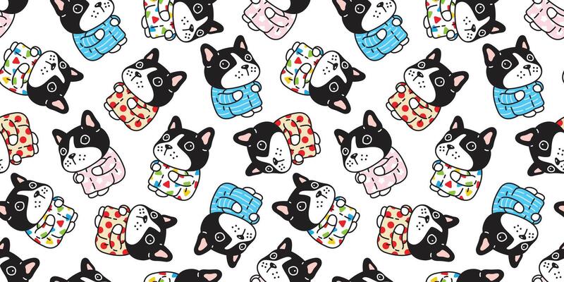 dog seamless pattern french bulldog pyjamas pet puppy cartoon polka dot gift wrapping paper tile background repeat wallpaper doodle scarf isolated illustration design