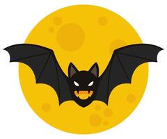 Full moon with bat isolated on white background. vector