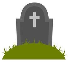Flat icon of gravestone on grass isolated on white background. vector