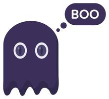 Flat illustration of cute scary ghost with boo speech bubble isolated on white background. vector