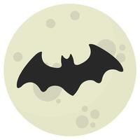 Flat icon of silhouette bat on moon background. vector