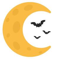 Flat icon of ark Halloween moon with bats isolated on white background. vector