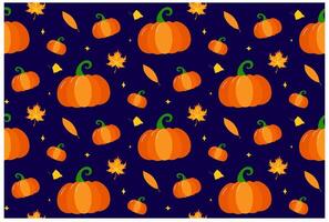 Seamless autumn pattern with pumpkins, fall leaves. Thanksgiving background. It can be used for wallpapers, wrapping, cards, patterns for clothes and other. vector