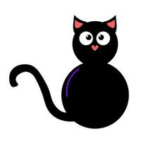 Minimal black cartoon cat illustration, stylized simple open lazy cat black silhouette EPS . vector