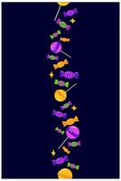 halloween seamless border with sweets candies and lolipops. Vertical pattern. Colorful caramel candies juicy cartoon border template on transparent background vector