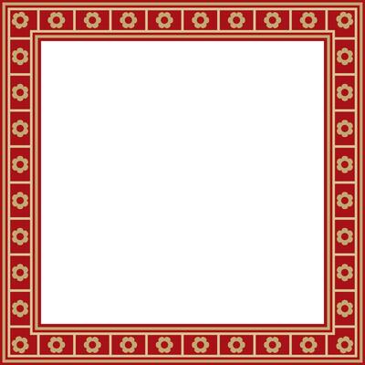 red and gold square gothic ornament. Medieval European rectangle, border. Classic pattern of the Germans, Angles, Saxons, Franks.