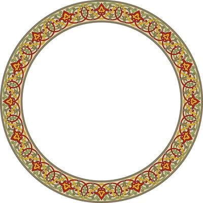 colored round oriental ornament. Arabic patterned circle of Iran, Iraq, Turkey, Syria. Persian frame, border.