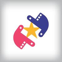 Star logo design in unique movie hand sign frame. Simple geometric corporate identity design. vector