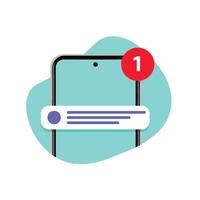 unread, one new notification with smartphone screen concept flat design vector