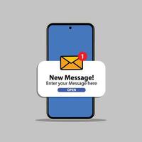 New message notification concept on realistic smartphone mockup. New email pop up. vector